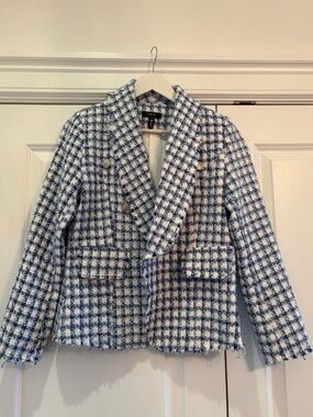 Blue and White Check Tweed Blazer